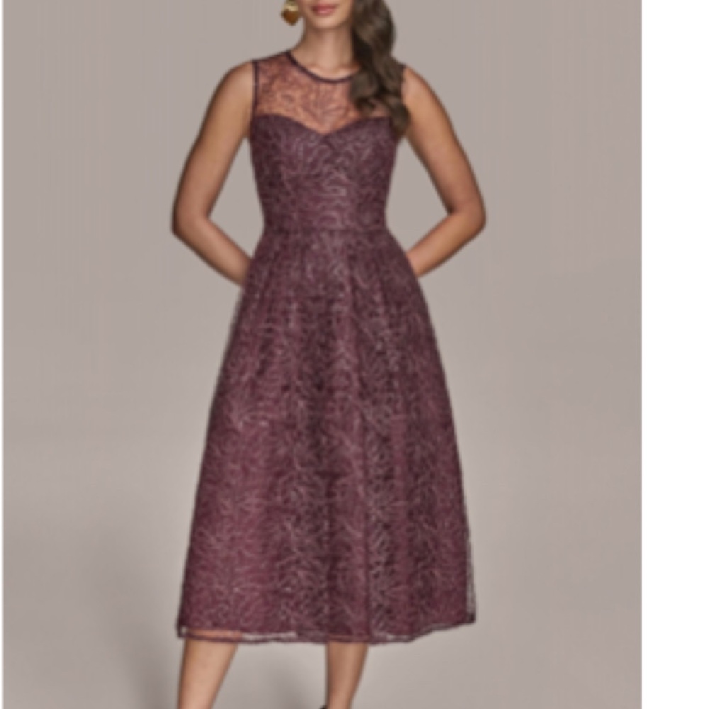 Donna Karan Lace Midi Dress in Deep Purpled ( prune)
